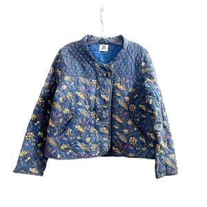 Anthropologie DRA Los Angeles Floral Blue Lightweight Quilted Floral Jacket M